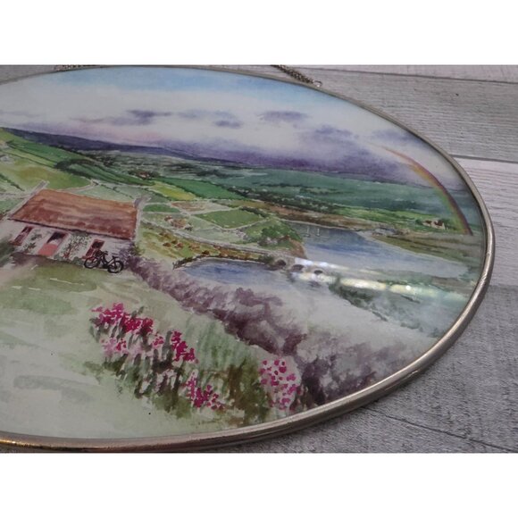 Large Out Of Ireland Oval Landscape Stained Glass Suncatcher With Chain - Picture 3 of 7